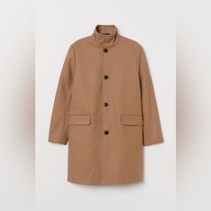 H&M - Men Beige Peacoat / Funnel Neck Wool Coat Size 46R